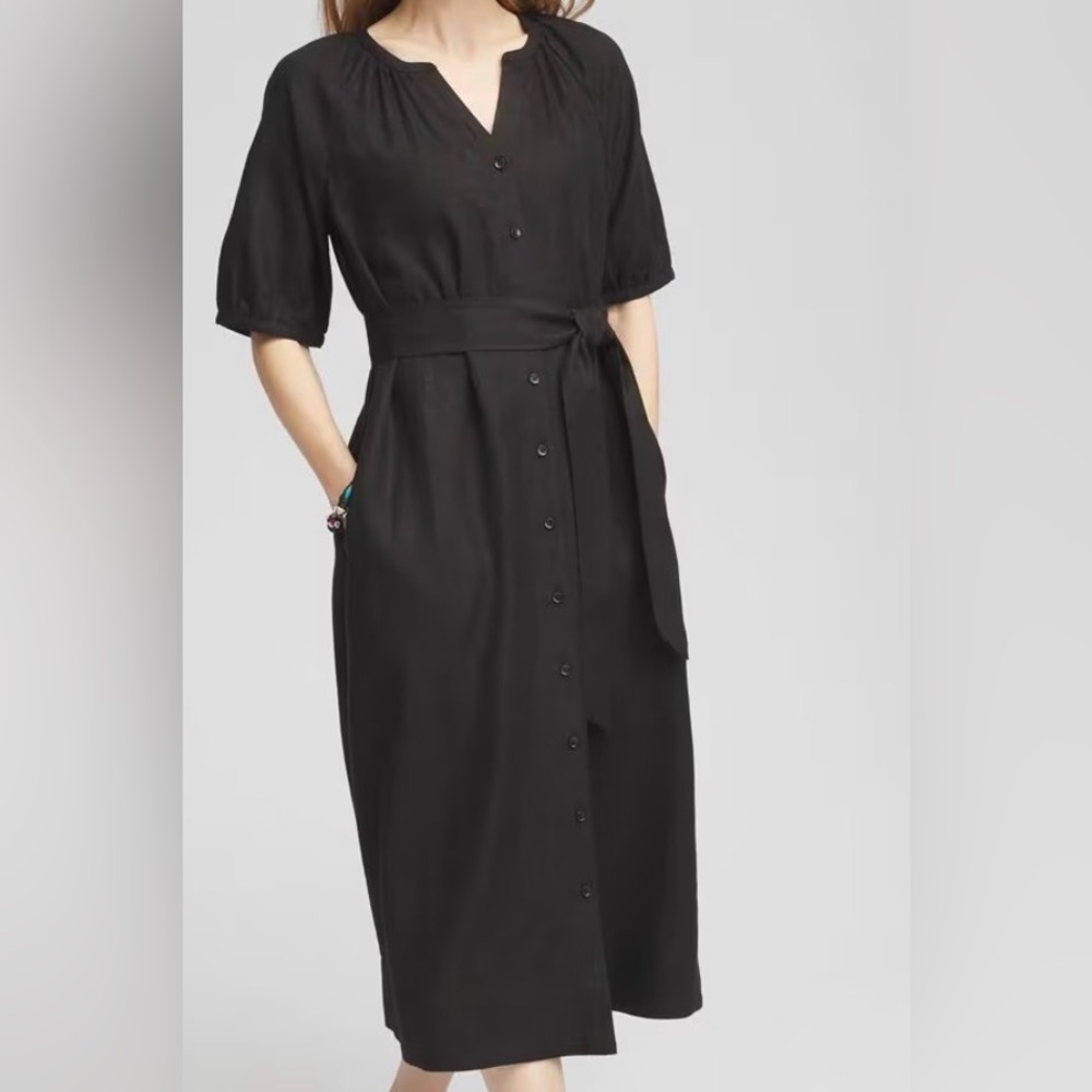 Chico’s Black Linen Midi Dress with Tie Belt